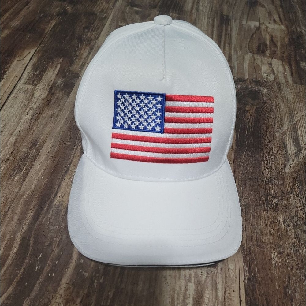 American flag white ball cap hat adjustable.